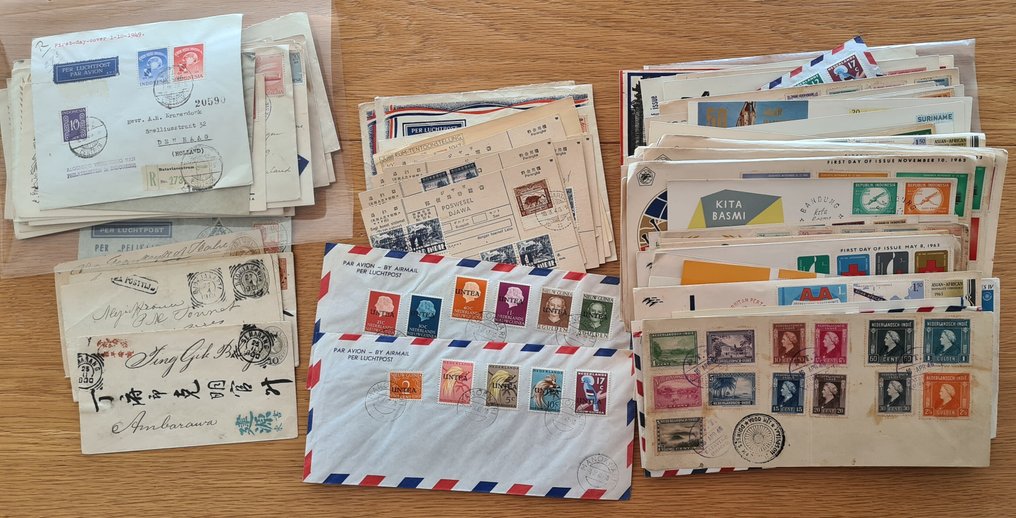 荷蘭  - c523）1880-1980 荷兰东印度、纽几内亚、安的列斯群岛、印度尼西亚 132个邮政件，配21张照片 #1.0