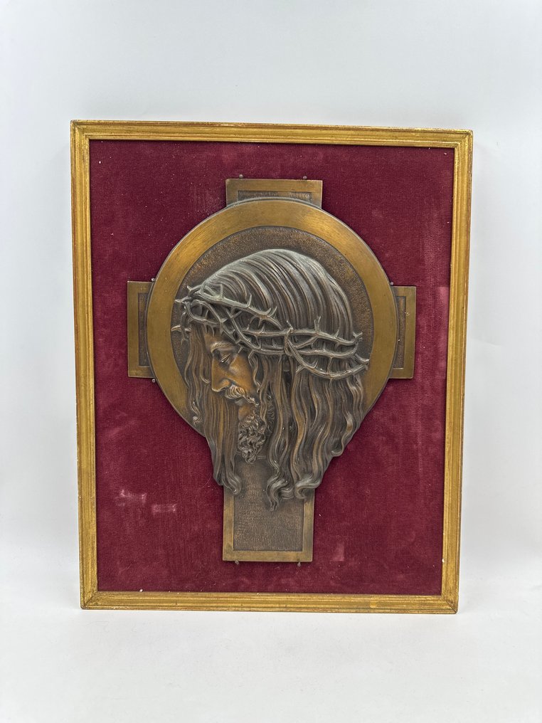 Γλυπτό, Grande Sculpture Christ Bronze - 34 cm - Μπρούντζος, Ξύλο, Βελούδο #1.0
