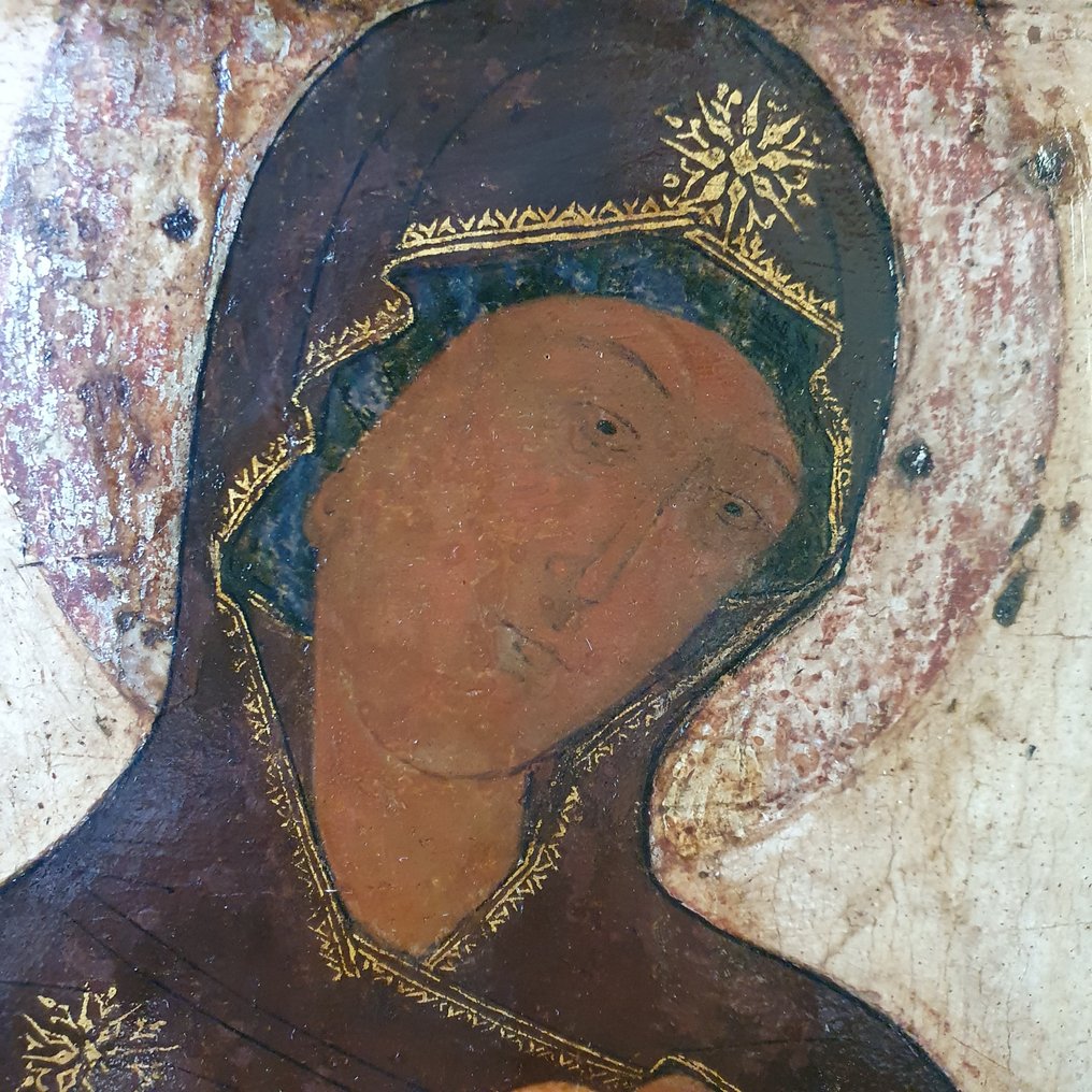 Ikon - Tojás tempera festék levkasra, egy fa panelen. - Gyászoló Isten Anyja #4.3