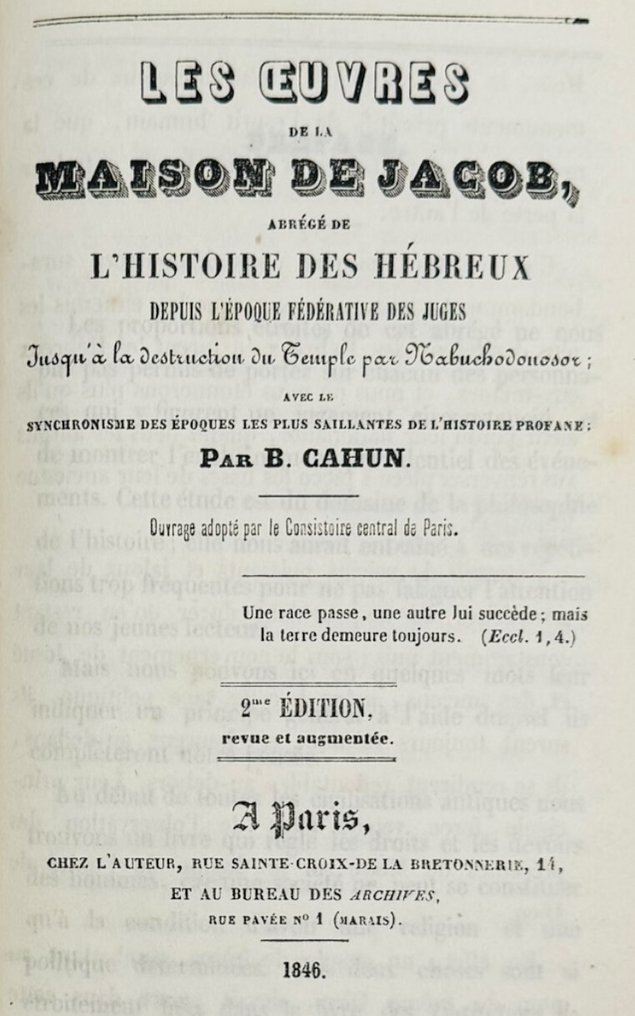 B. Cahun - Les oeuvres de la maison de Jacob - 1846 #1.0
