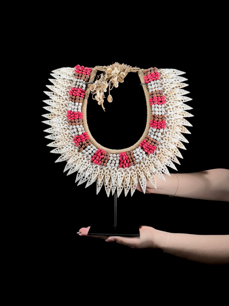 裝飾飾物 - NO RESERVE PRICE - SN4 - Decorative Shell Necklace on a custom stand - 巴布亞紐幾內亞 #1.0