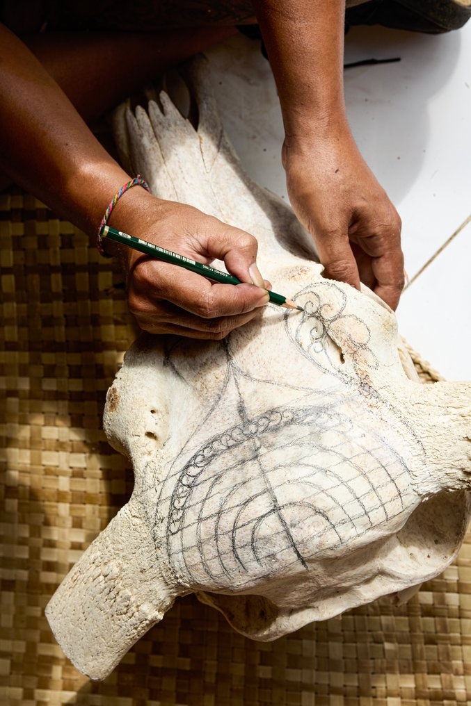 C-令人惊叹的大型棕色手工雕刻水牛头骨 - 花卉曼陀罗图案 雕刻的颅骨 - Bubalus Bubalis - 75 cm - 70 cm - 18 cm- 非《濒危物种公约》物种 - (1) #3.2