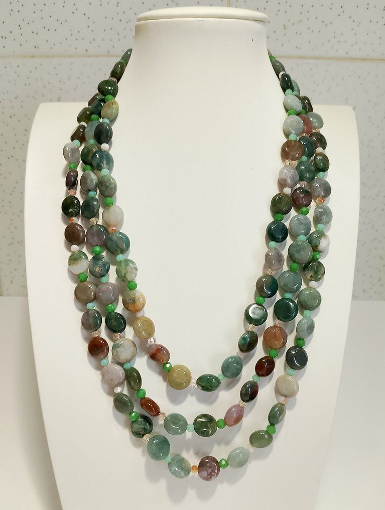 Μακρύς όμορφος κολιέ από φυσική πράσινη σερπεντίνη. - Κολιέ - Πνευματική προστασία #4.3