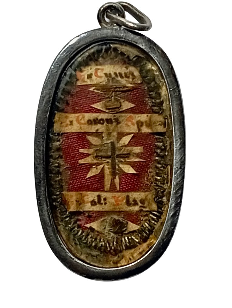  聖物匣 - 鍍銀, 玻璃, 紡織品 - 1850-1900 - 我们的主耶稣基督 - 出自Cunis - 出自Corona Spinea - 出自Flagellationis柱  #1.0