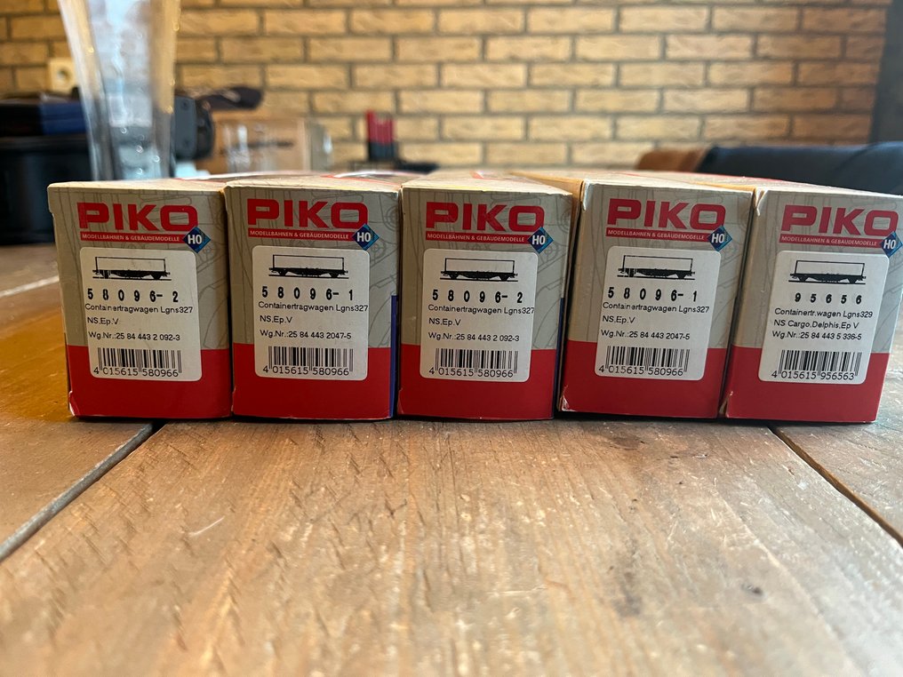 Piko H0 - 58096/95656 - Τρένο μοντελισμού μεταφοράς εμπορευμάτων (5) - 5x Containerwagons Lgns327/329 - NS #2.1