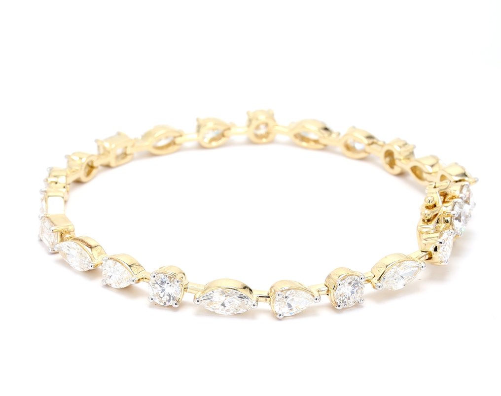 手鈪 - 14 克拉 黃金 - 8.28ct. tw. 鉆石 (實驗室培育) - 多石链式手链 #2.1