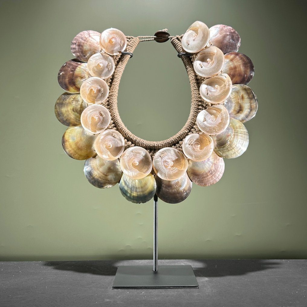 裝飾飾物 - NO RESERVE PRICE - SN5 - Decorative shell necklace on custom stand - 印度尼西亞 #1.0