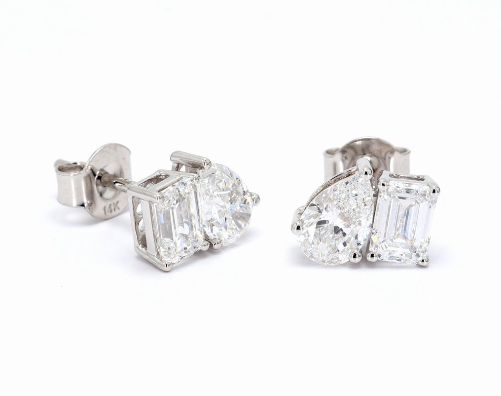 耳釘耳環 - 14 克拉 白金 - 2.12ct. tw. 鉆石 (實驗室培育) - 鉆石 - Toi Et Moi 耳环 #1.0