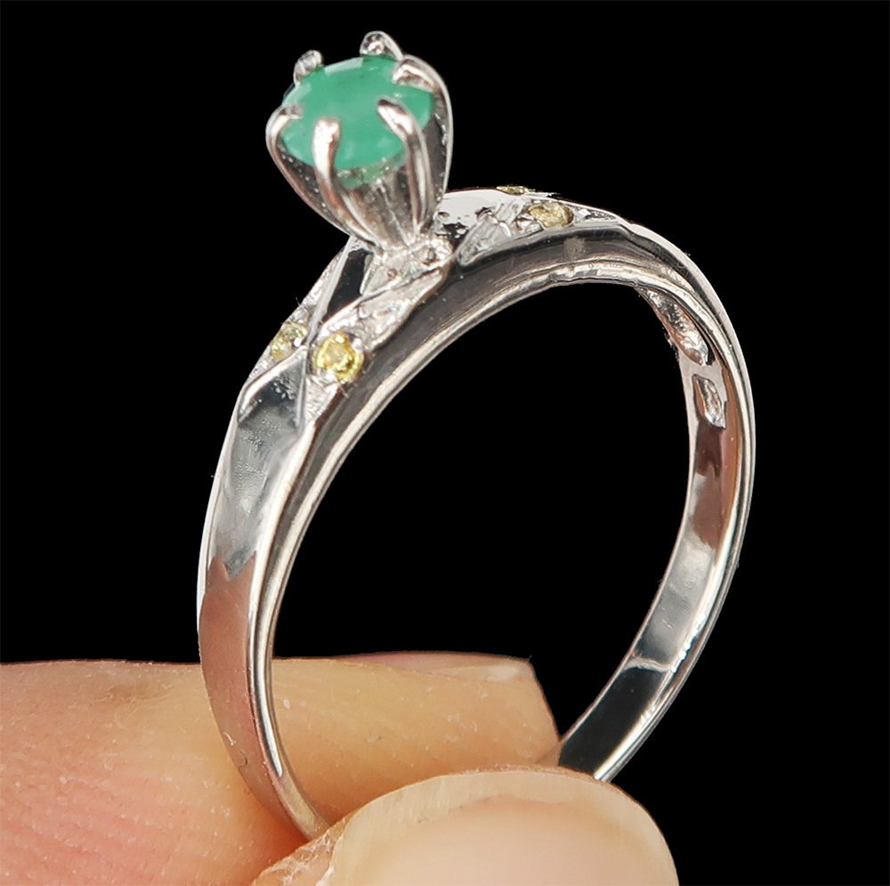 祖母绿 - 银, 翡翠与蓝宝石戒指“永恒春光”：活力与新生 - 925纯银 - 戒指 #3.2