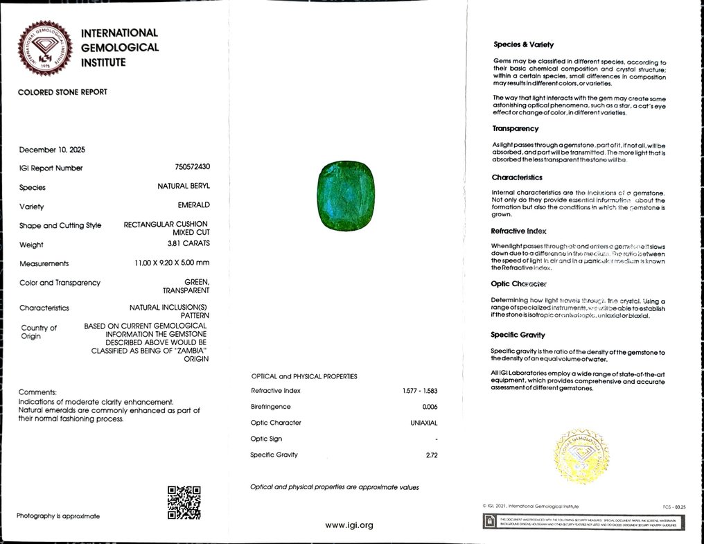 没有保留价 祖母绿  - 3.81 ct - 国际宝石研究院（IGI） #2.1