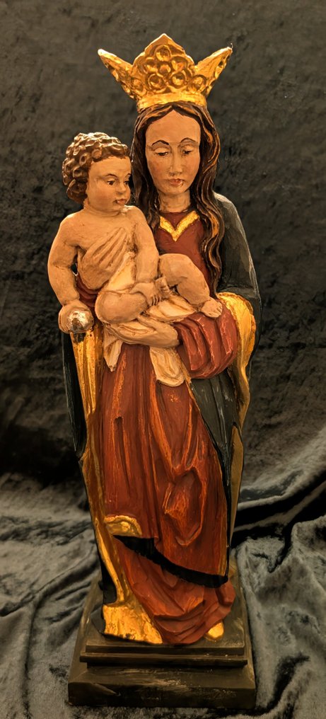 Skulptur, Madonna mit Kind - 36 cm - Limeträ #3.2