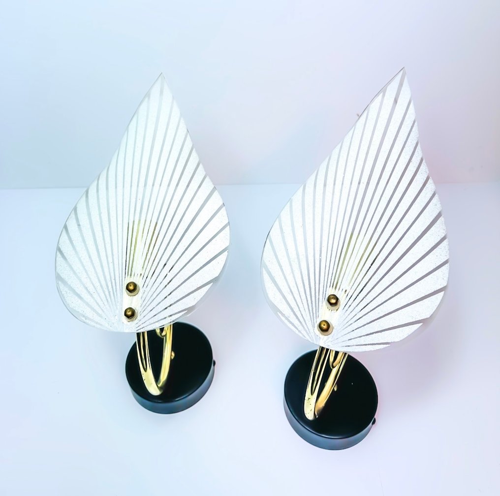 Kinkiet ścienny (2) - liść - Szkło, Mosiądz #1.0