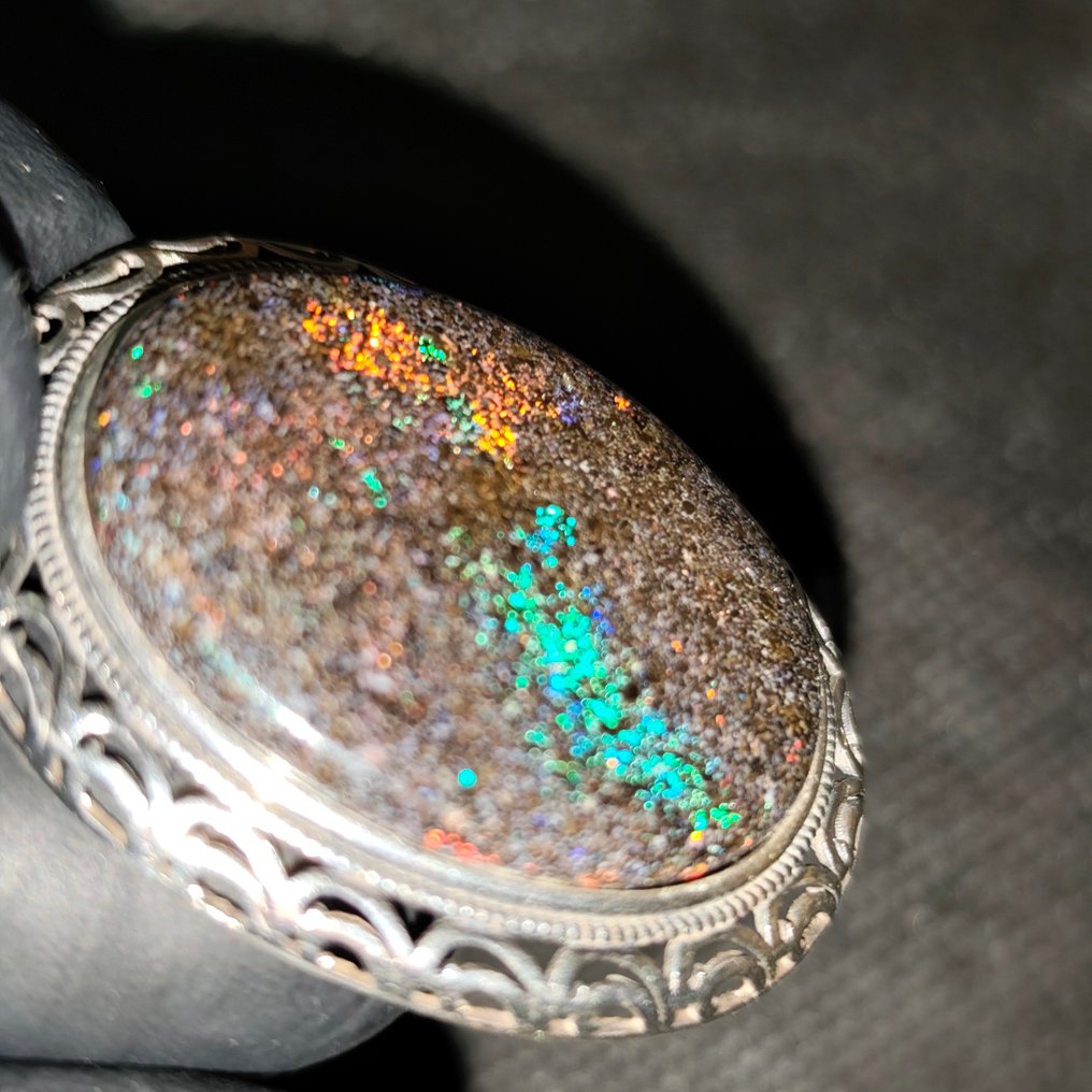 925纯银吊坠，澳大利亚蛋白石，硬基底，18.75克拉 珠寶 - 高度: 50 mm - 闊度: 32 mm- 7.64 g - (1) #2.1