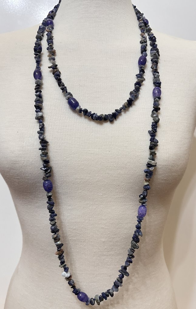 Sodalita natural e Ágata Azul com Cruz Católica. Protetor de todas as Santas. - Colar com pingente - Com fecho de prata 925 #3.2