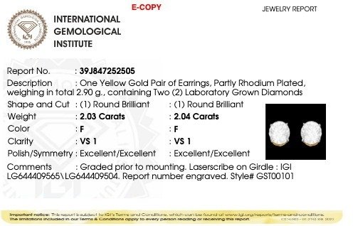 訂婚戒指 - 14 克拉 黃金 - 4.07ct. tw. 鉆石 (實驗室培育) - 悬挂式耳钉 #1.0