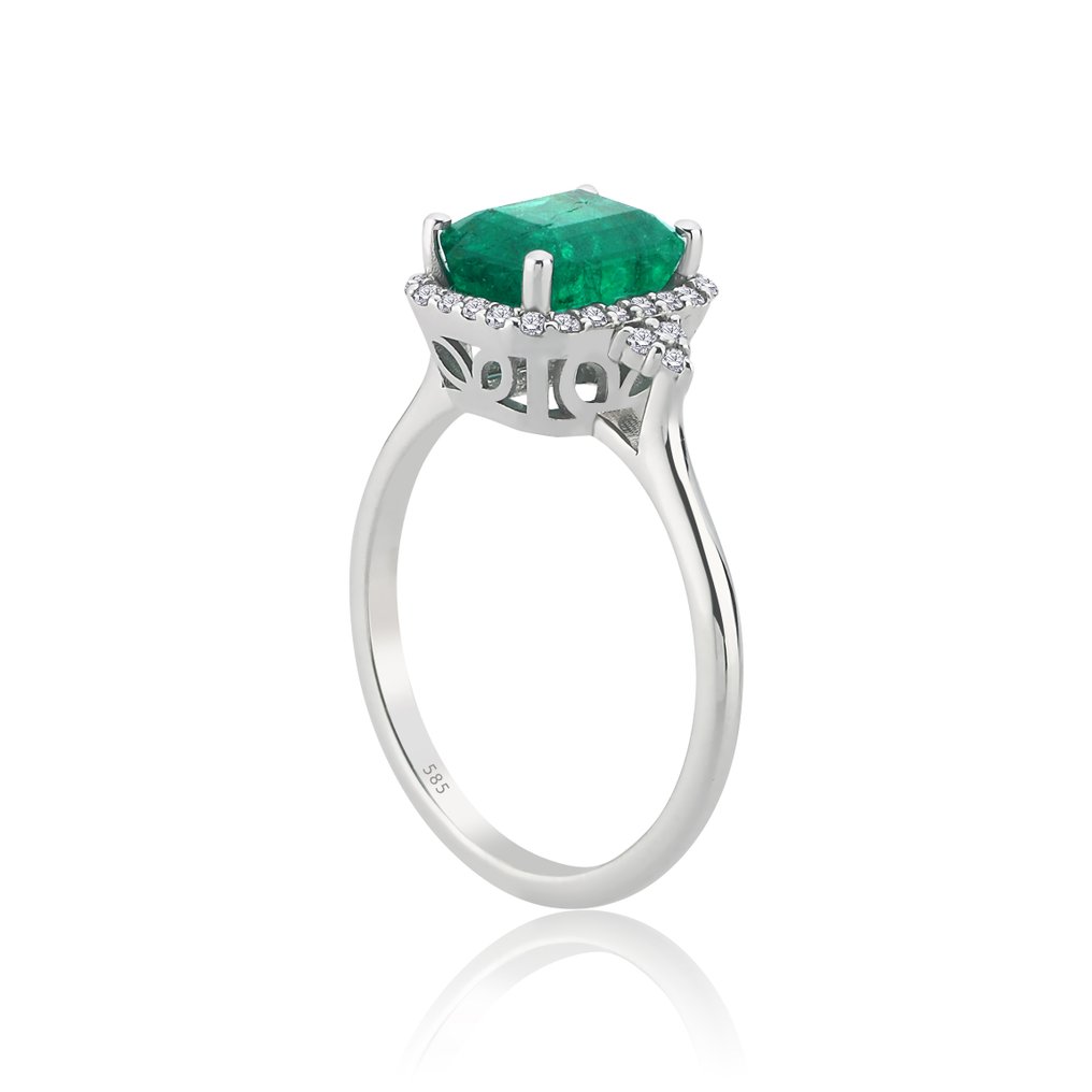 χωρίς τιμή ασφαλείας - Δαχτυλίδι - 14 καράτια Λευκός χρυσός -  2.09ct. tw. Βηρύλλος - Διαμάντι - Πιστοποιημένο από IGI #1.0