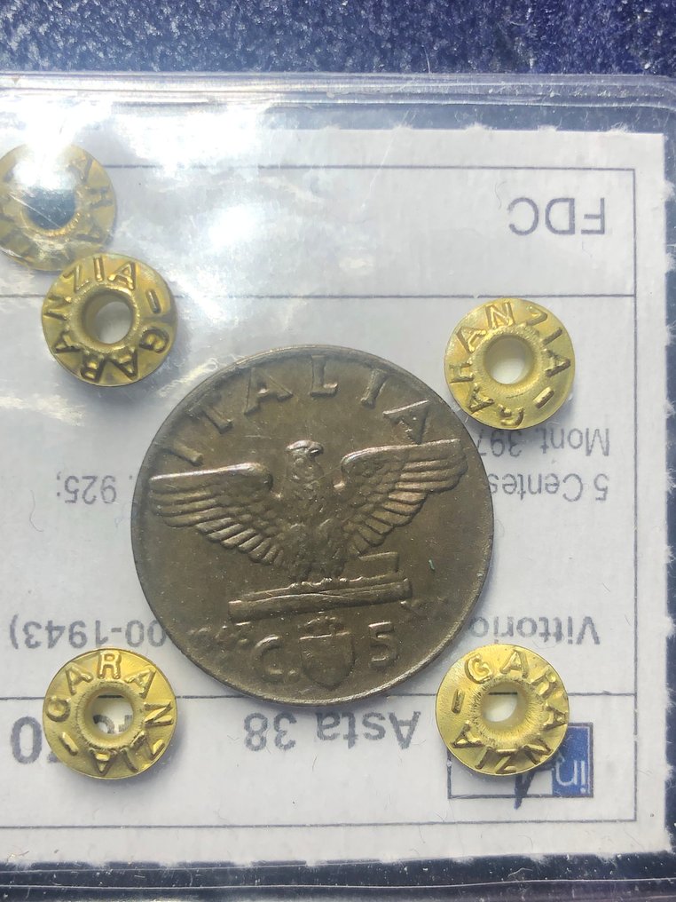 意大利， 王国 Vittorio Emanuele III. 5 Centesimi 1942/1943 (2 monete)  (没有保留价) #1.0