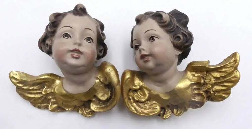 Figur-hode - teste di angioletti in legno intagliato e dorato  (2) - Tre #1.0
