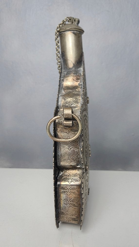 壺 - Antieke Islamitische Kruitfles / Buskruitfles - 22 cm - No Reserve - 金屬, 鍍銀 #2.1