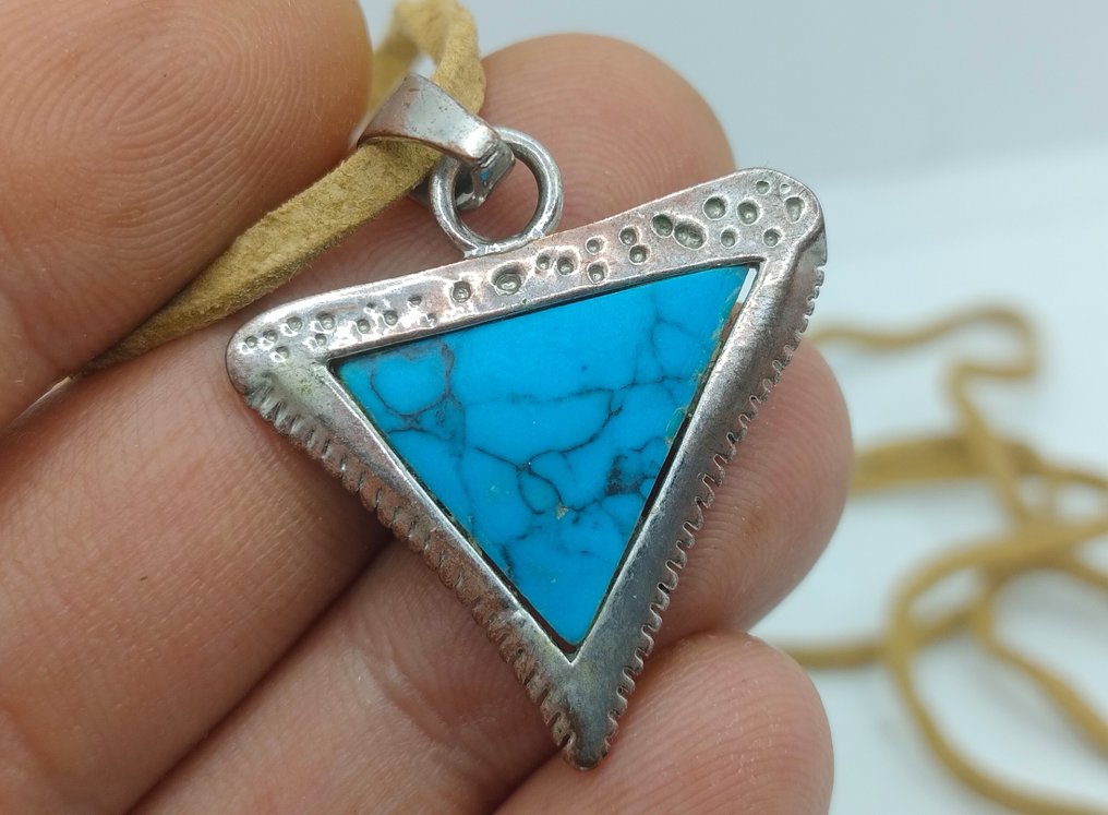 Prachtige vintage haaientand hanger turquoise. Made in Italy.- 10 g #4.3
