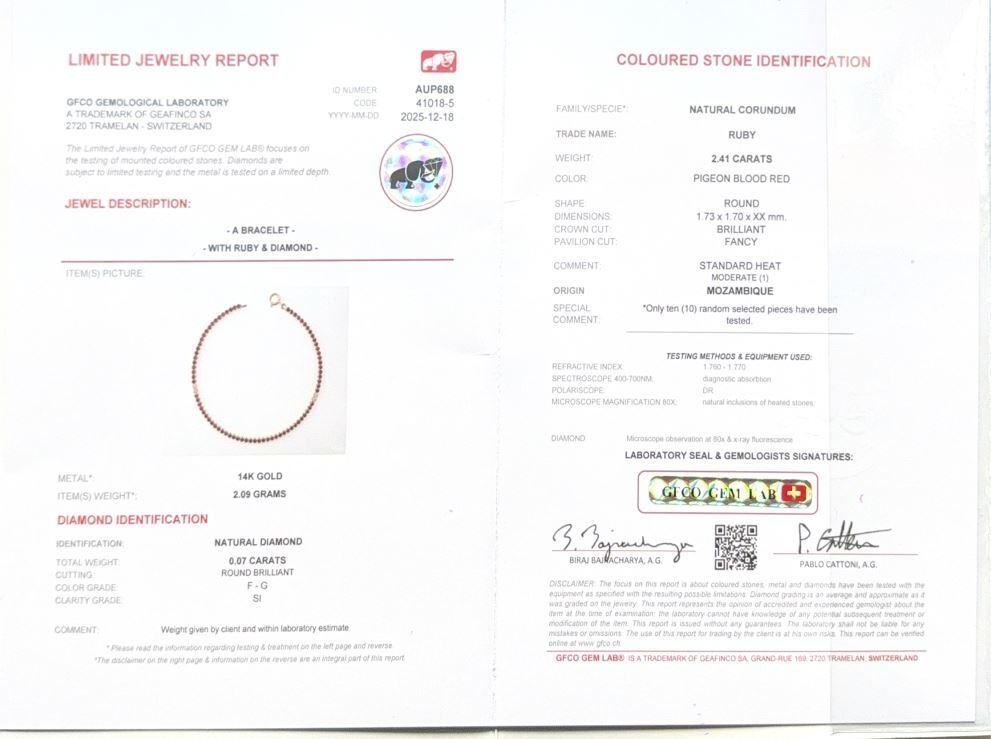 χωρίς τιμή ασφαλείας - Βραχιόλι - 14 καράτια Κίτρινο χρυσό - 2.51ct. tw. Ρουμπίνι - Διαμάντι - Πιστοποιητικό GFCO #3.2