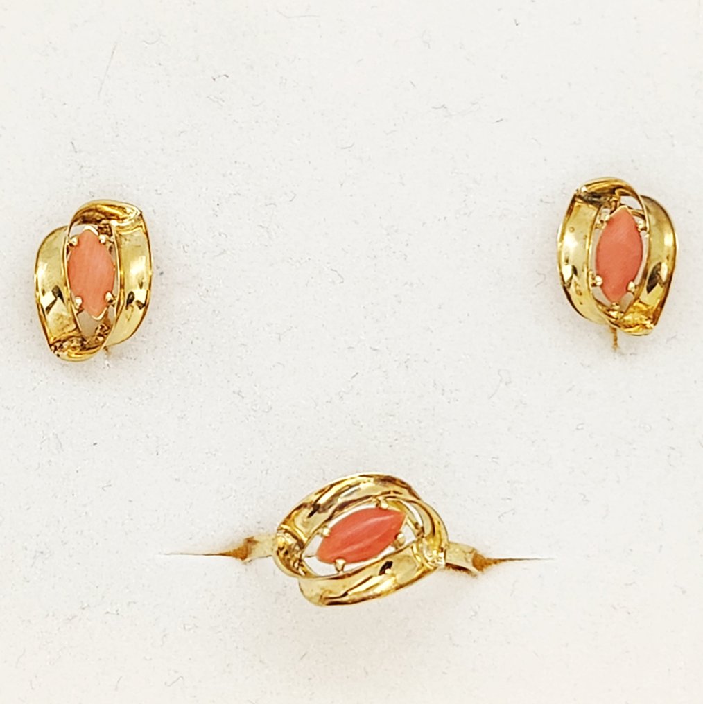 兩件珠寶套裝 - 18 克拉 黃金 -  3.00ct. tw. 珊瑚 #1.0