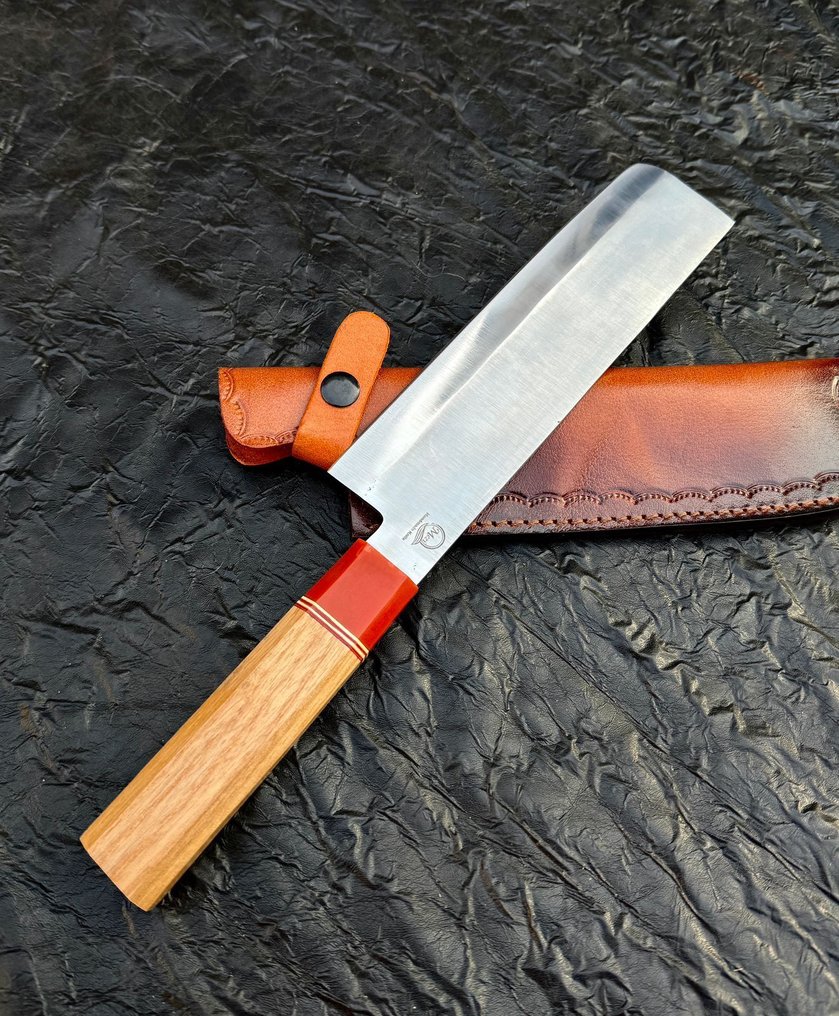厨刀 -  厨房刀 - 12C27 不锈钢厨师刀，手工锻造刀，天然白蜡木，Risen - 木头 - 亚洲 #1.0