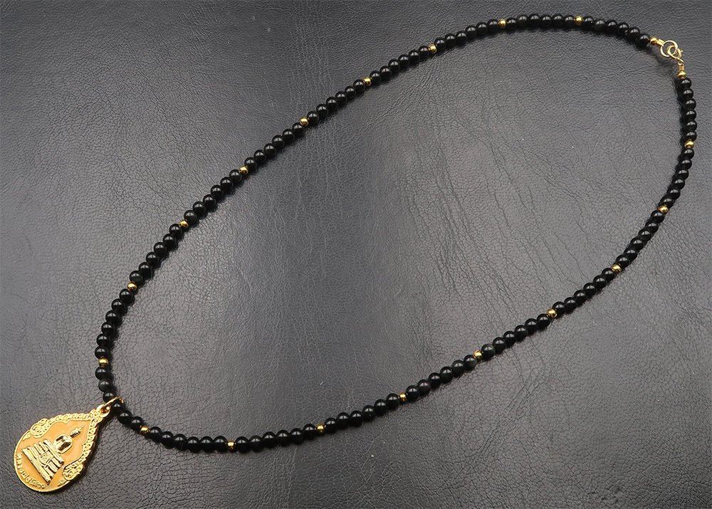 黑曜石 - Luang Phor Sothon 佛像：财富、成功与神圣保护 - 14K GF 金质扣 - 吊坠项链 #4.3