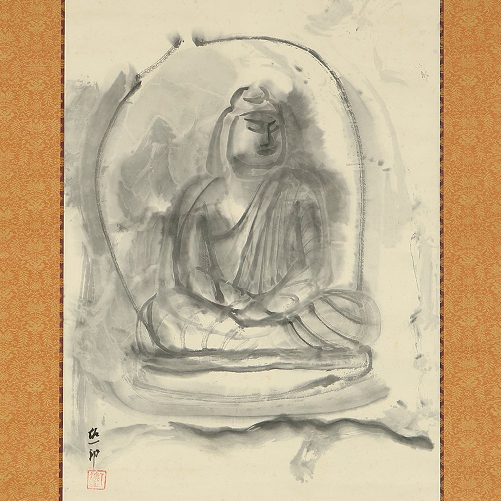 Stone Buddha with Original Box (Tomobako) - with signature 'Saichiro' 佐一郎 - Ιαπωνία  (χωρίς τιμή ασφαλείας) #1.0