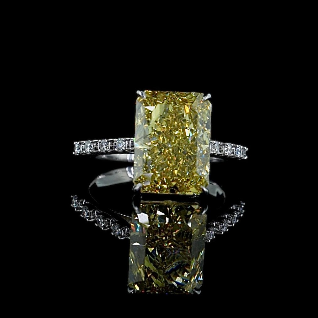 戒指 - 14 克拉 白金 -  8.03ct. tw. 黃色 鉆石 (彩色實驗室培育鑽石) - 鉆石 #2.1