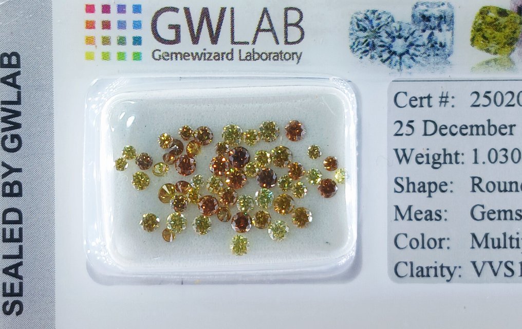 χωρίς τιμή ασφαλείας - 53 pcs Διαμάντι  (Φυσικό)  - 1.03 ct - Στρογγυλό - VVS1, VVS2, VS1, VS2, SI1, SI2 - Gemewizard Gemological Laboratory (GWLab) - Πολλά χρώματα #2.1