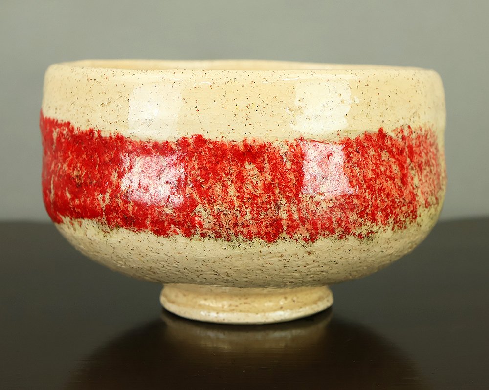 Ohi Chozaemon Ⅸ 九代大樋長左衛門 (1901-1986) - Μπολ - Αγγειοπλαστική - Κεραμικό κύπελλο τσαγιού με μοτίβο Red Line #2.1