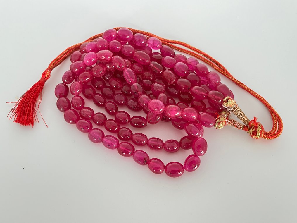 约123颗手工制作的红宝石石英珠子，来自印度- 179 g #2.1