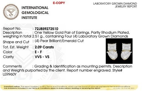 耳釘耳環 - 18 克拉 黃金 -  2.09ct. tw. 鉆石 (實驗室培育) - 心形光环耳环 #3.2