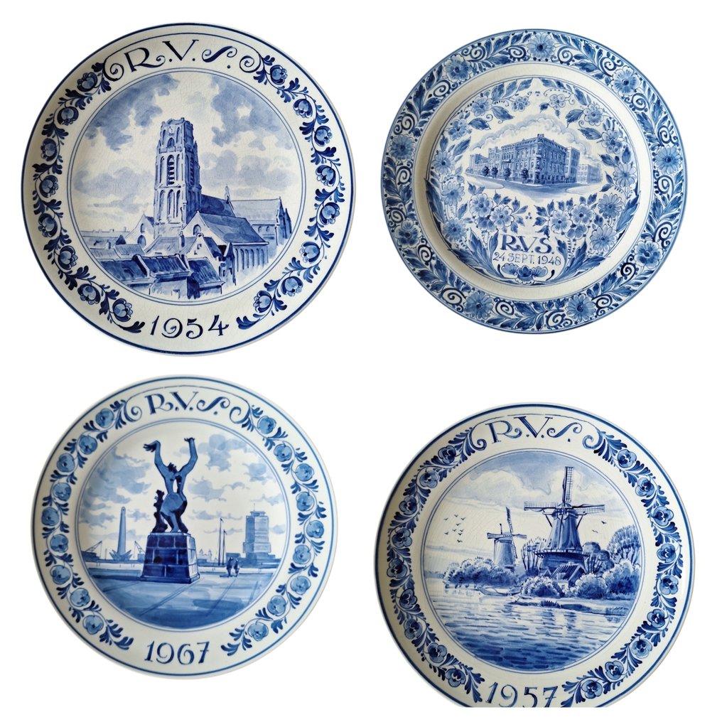 De Porceleyne Fles, Delft - 餐盘 (4) - 陶器 - RVS BORDEN #1.0