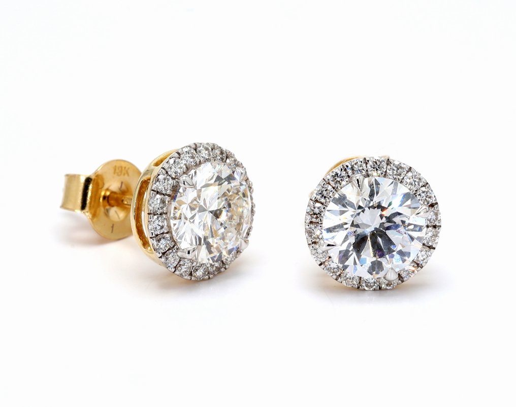 耳釘耳環 - 14 克拉 黃金 -  2.31ct. tw. 鉆石 (實驗室培育) - 鉆石 - 圆形光环耳环 #4.3