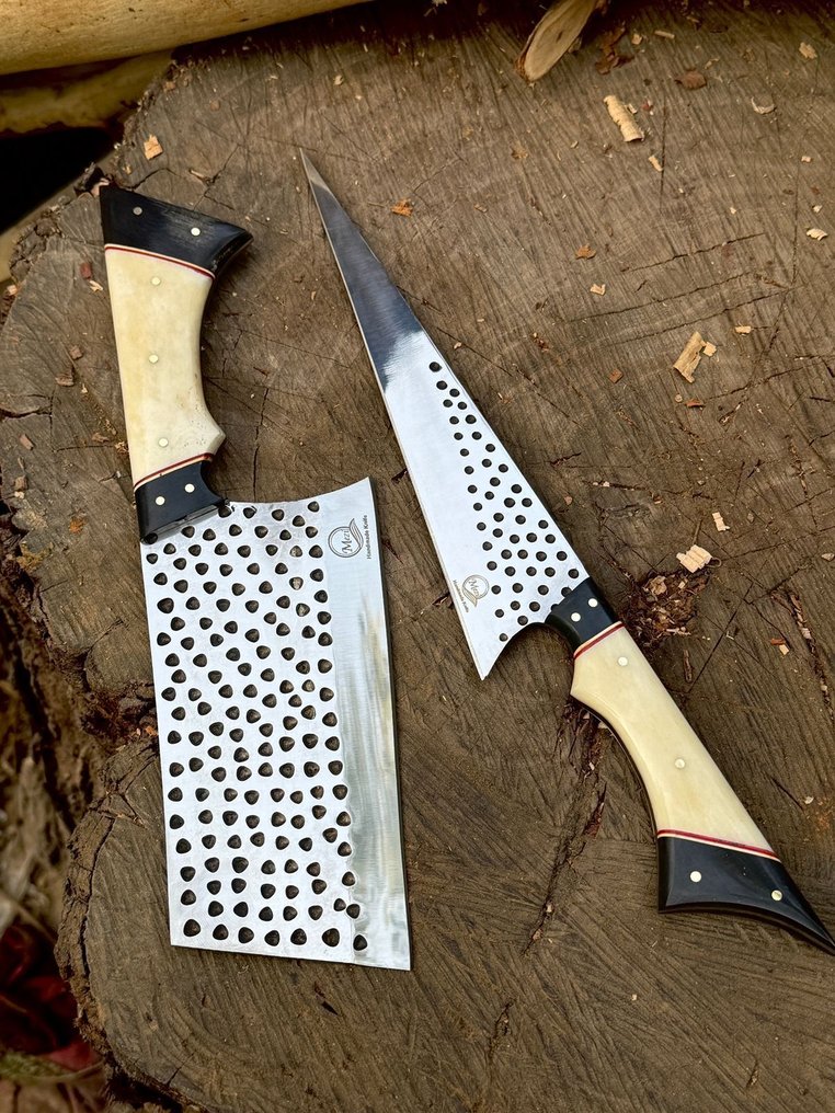 厨刀 -  厨房刀 - 12C27 不锈钢厨师刀 手工锻造刀具 天然骨头 水牛 - 木头 - 亚洲 #1.0