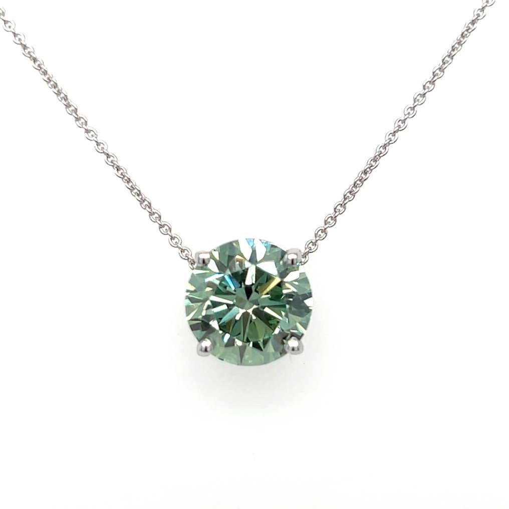 Necklace - 14 kt. White gold -  3.06ct. tw. Green Diamond (Fancy coloured lab-grown diamond) #1.0
