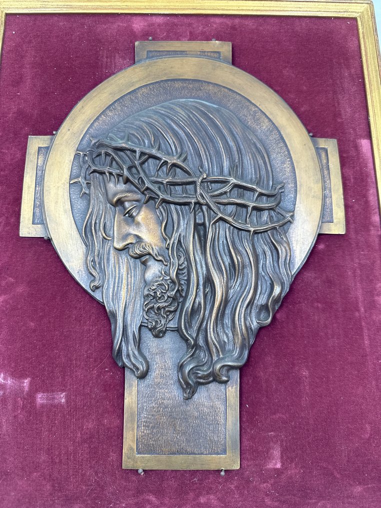 Γλυπτό, Grande Sculpture Christ Bronze - 34 cm - Μπρούντζος, Ξύλο, Βελούδο #2.1