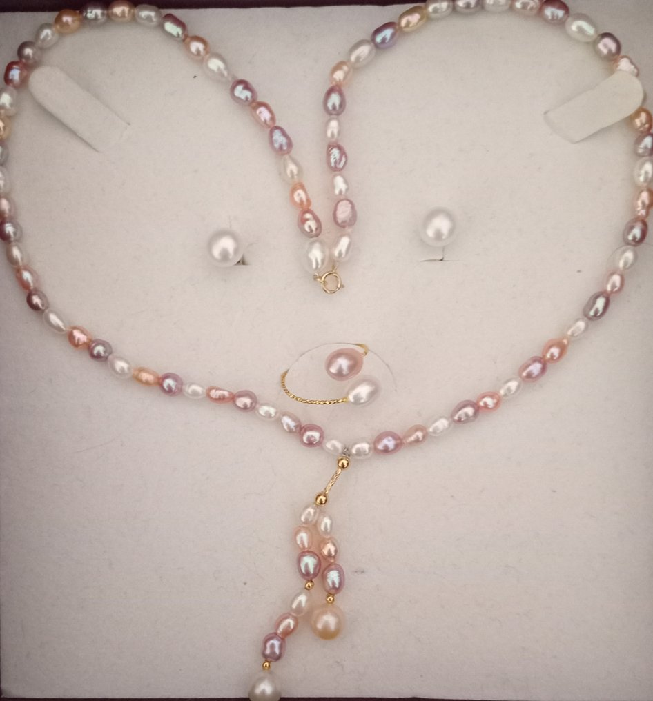 沒有保留價 - 首飾 - 18 克拉 黃金 -  5.00ct. tw. 珍珠 - 复古套装 #1.0