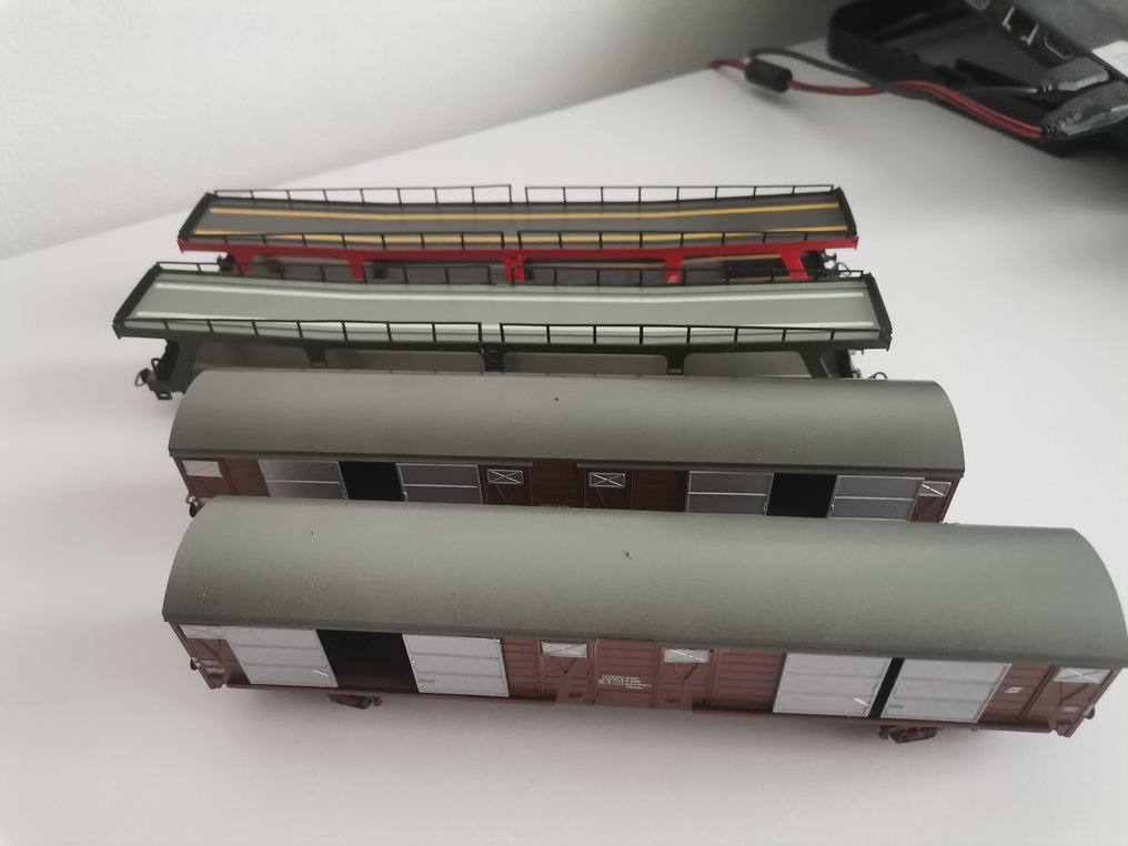 Kleinbahn H0 - 342/362 - Τρένο μοντελισμού μεταφοράς εμπορευμάτων (4) - 2 box wagons και 2 double-deck car transport wagons. - ÖBB #1.0