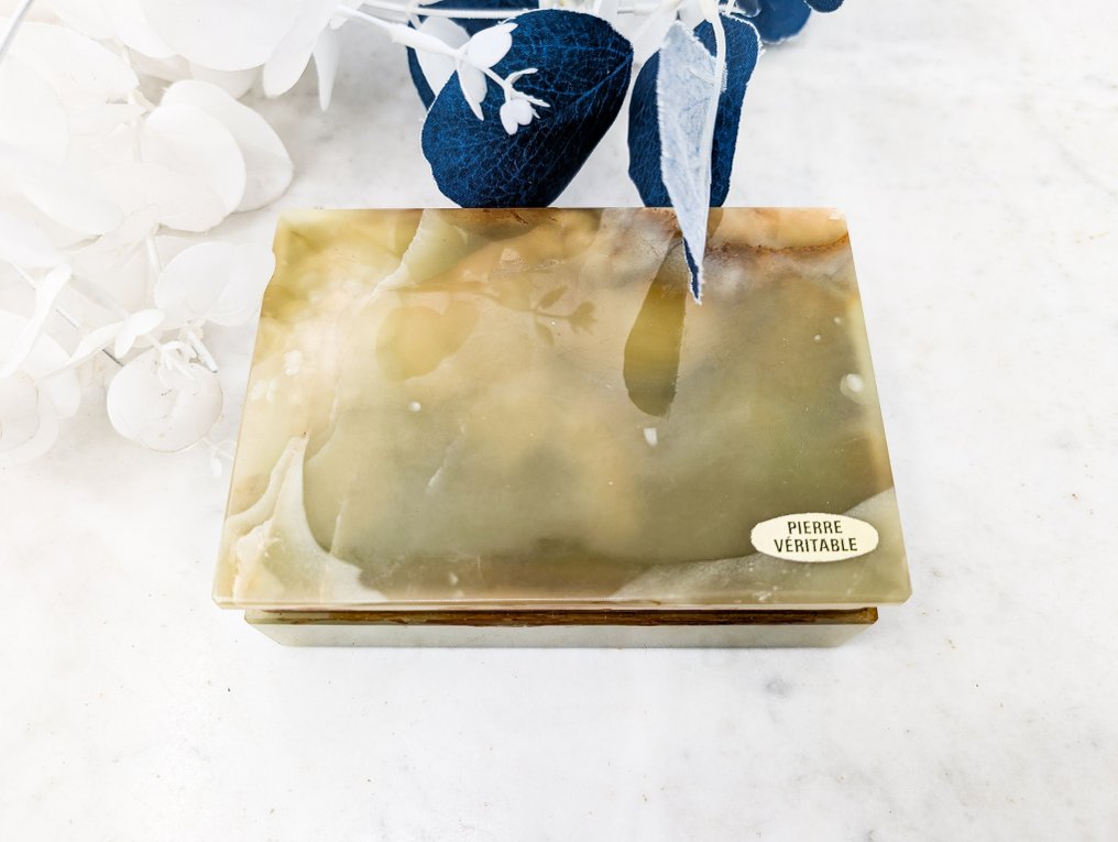 Belle boîte à bijoux en marbre d'onyx vert "Pierre Véritable" - 珠宝盒 - 黄铜, 缟玛瑙 #4.3