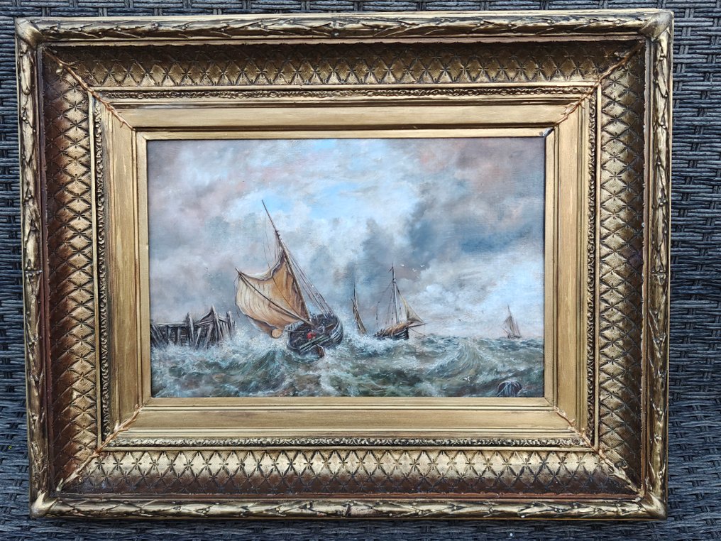 Edward Henry Eugène Fletcher (1857-1945) - Schepen op ruig water #1.0