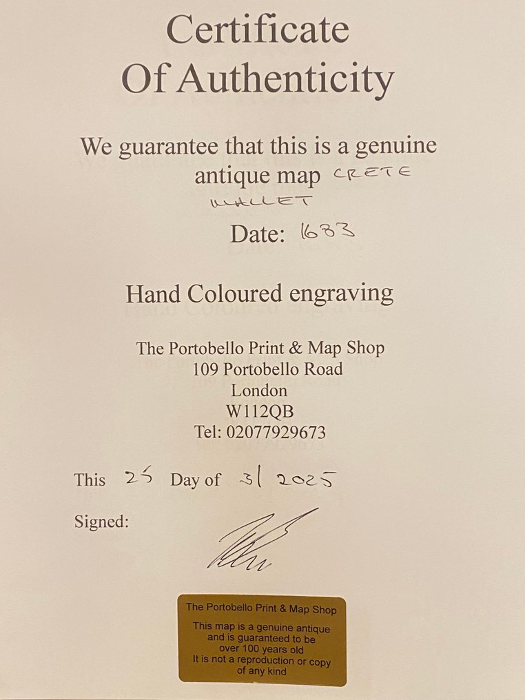 Grecia - Crete; Hand Colored engraving - Isle de Candie - 1683 #4.3