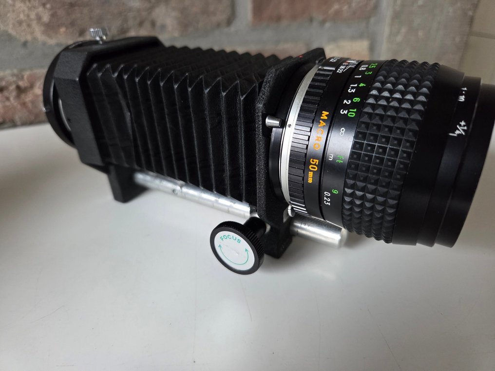 Minolta MC Macro Rokkor-QF 3.5/50mm + balg + adapter MD-EOS | Φακός bellow #1.0