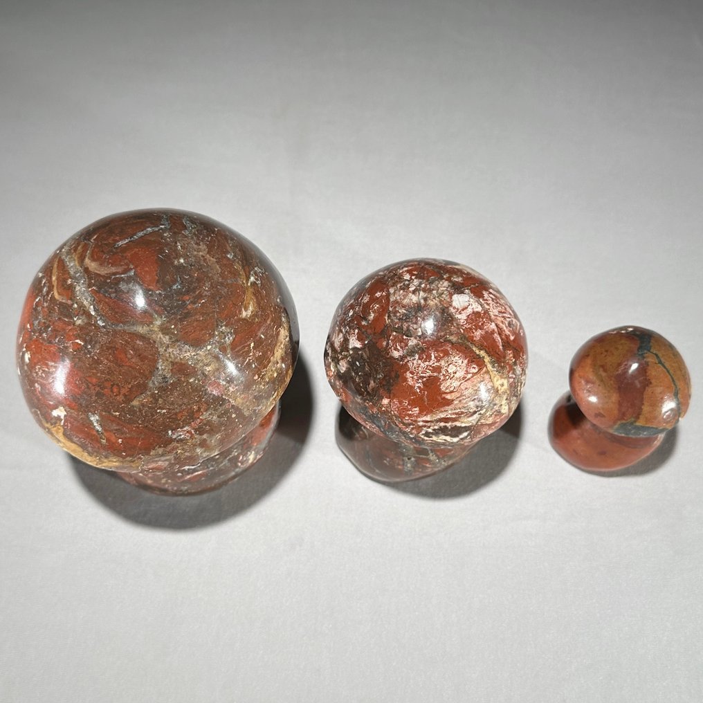 Prezzo senza riserva - Splendido set di 3 Giade Rosse a forma di funghi- 1400 g #3.2