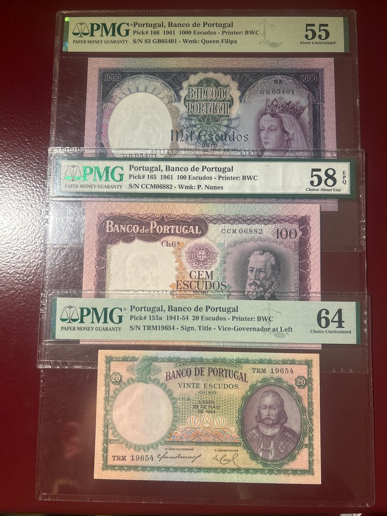 Portugal. - 3 banknotes - all graded - various dates - Pick 166, 153a, 165 #1.0