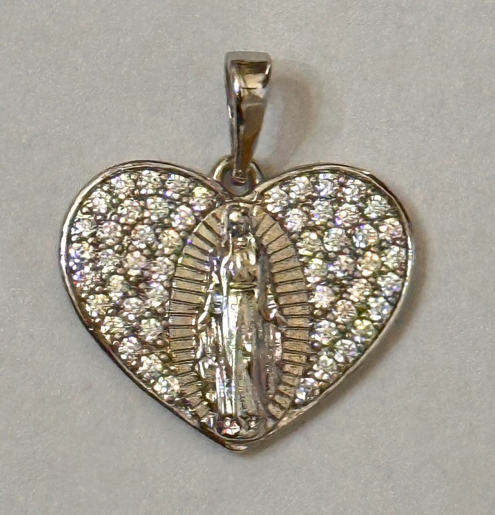 Colar de Madre de Perla e Virgem Lourdes. Protetor de Santas. Alta qualidade. - Colar com pingente - Prata 925. #2.1