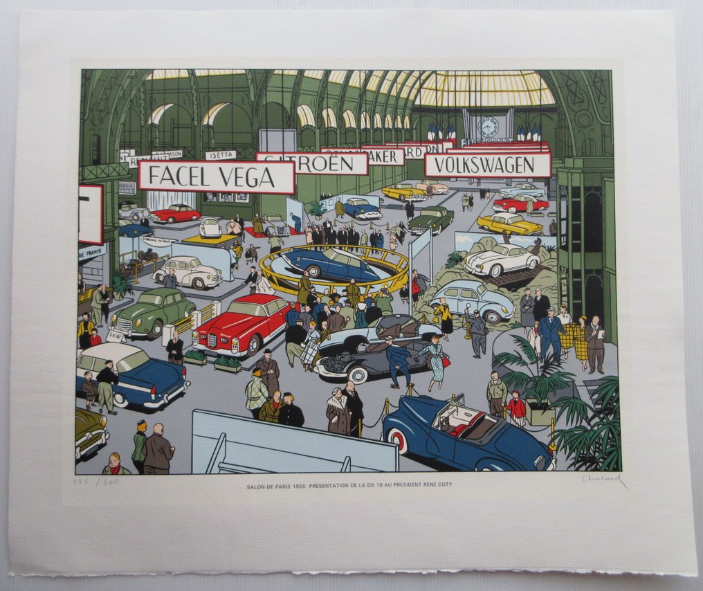 Chaland , Yves - 1 Silkscreen - Salon de Paris 1955. Presentation de la DS 19 - 1987 #1.0