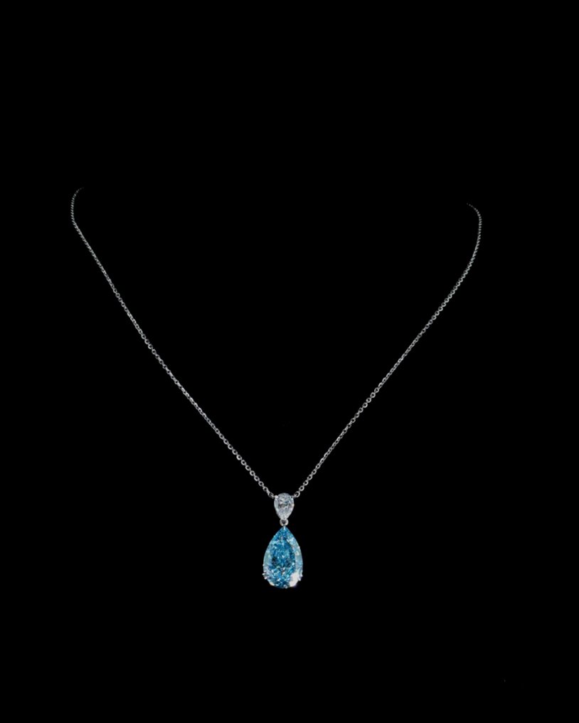 墜飾 - 14 克拉 白金 -  9.76ct. tw. 藍色 鉆石 (彩色實驗室培育鑽石) - 鉆石 #4.3